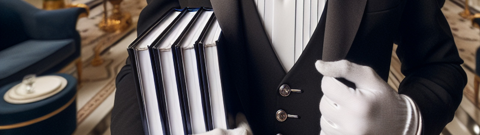 A butler holding books
