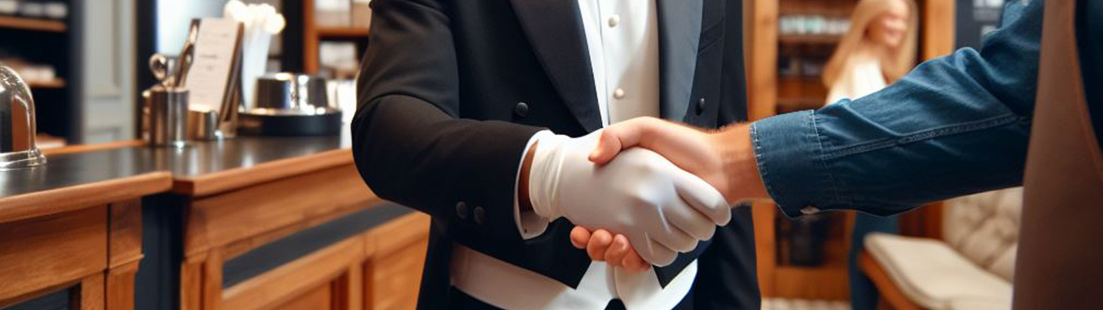 A butler shaking hands with another person