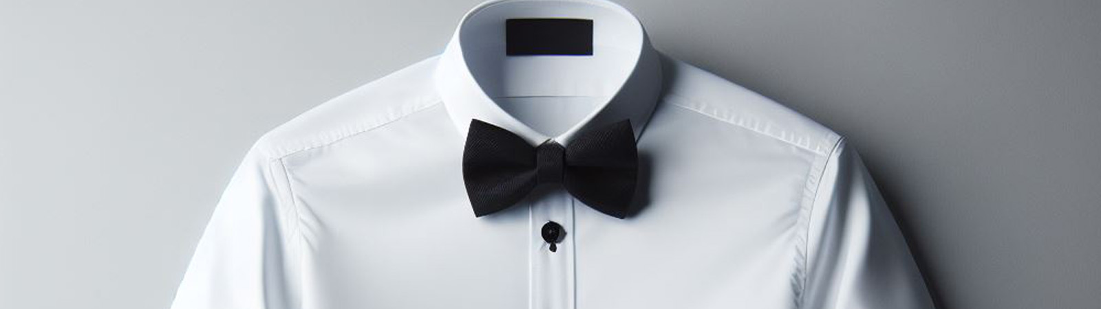 A white dress shirt with a black bow tie