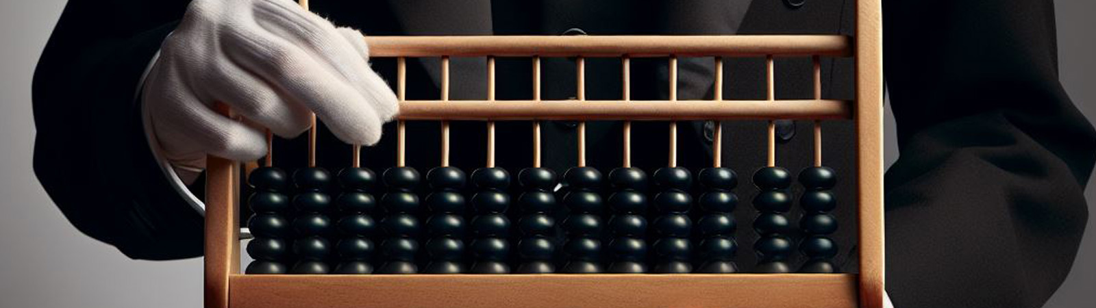 A butler holding an abacus