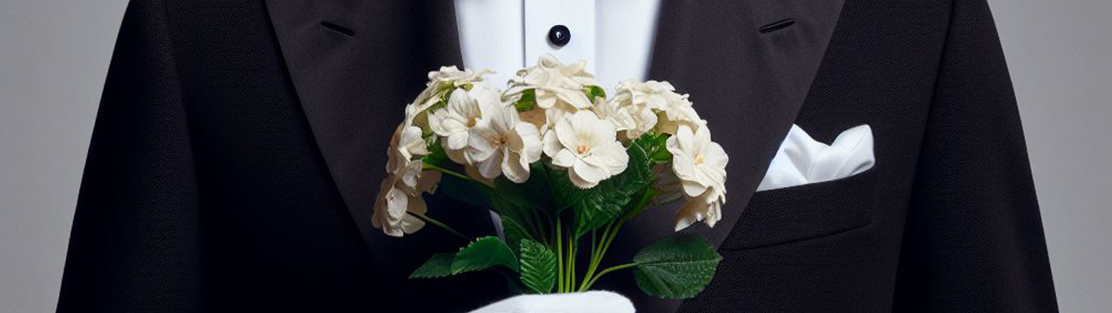 A butler holding flowers