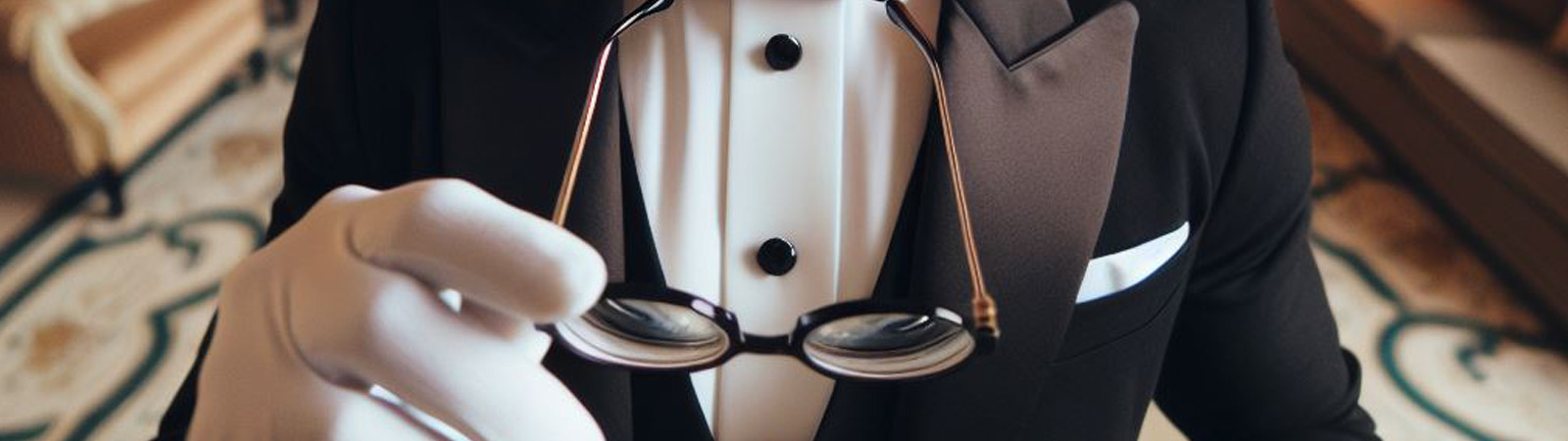 A butler holding glasses