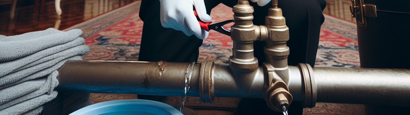 A butler working on leaky water pipes