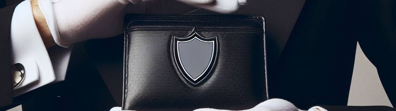 A butler with a wallet with a shield logo on it