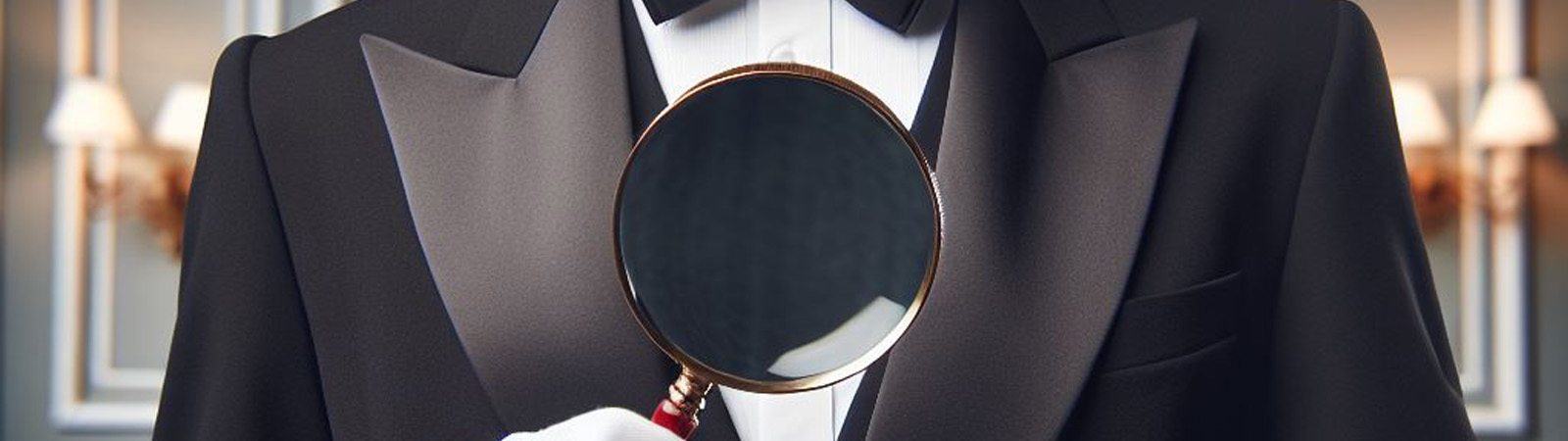 A butler holding a magnifying glass