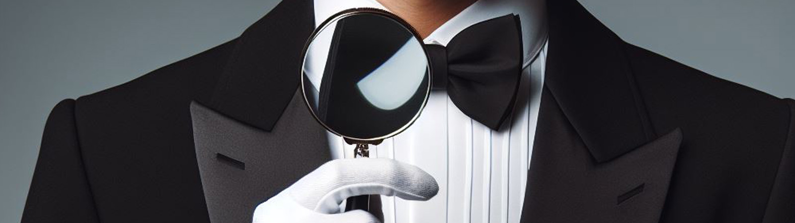 A butler holding a magnifying glass