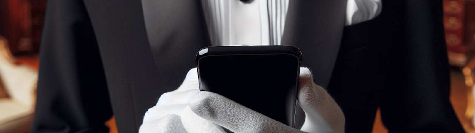 A butler holding a mobile phone