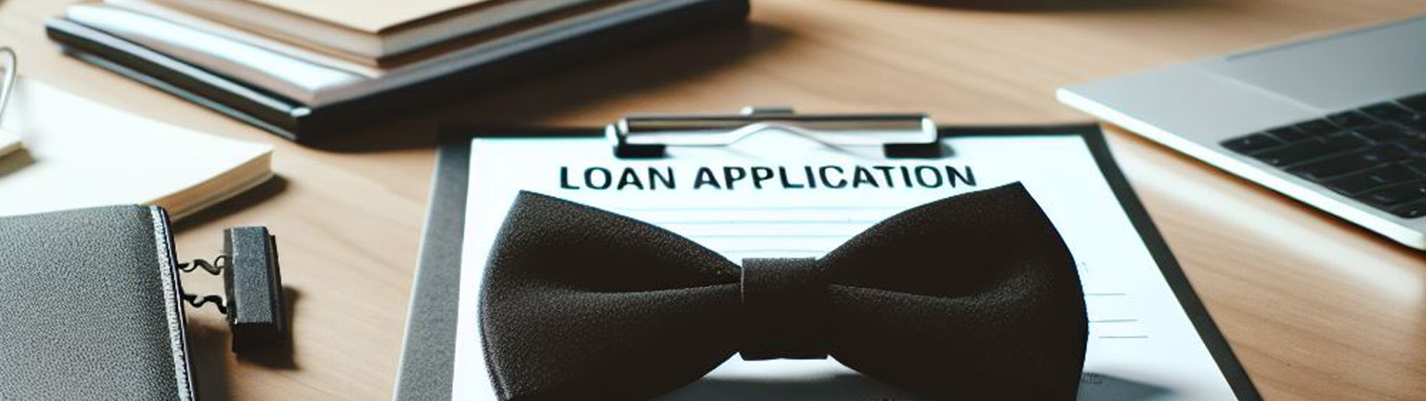 A loan application with a bow tie lying on it.