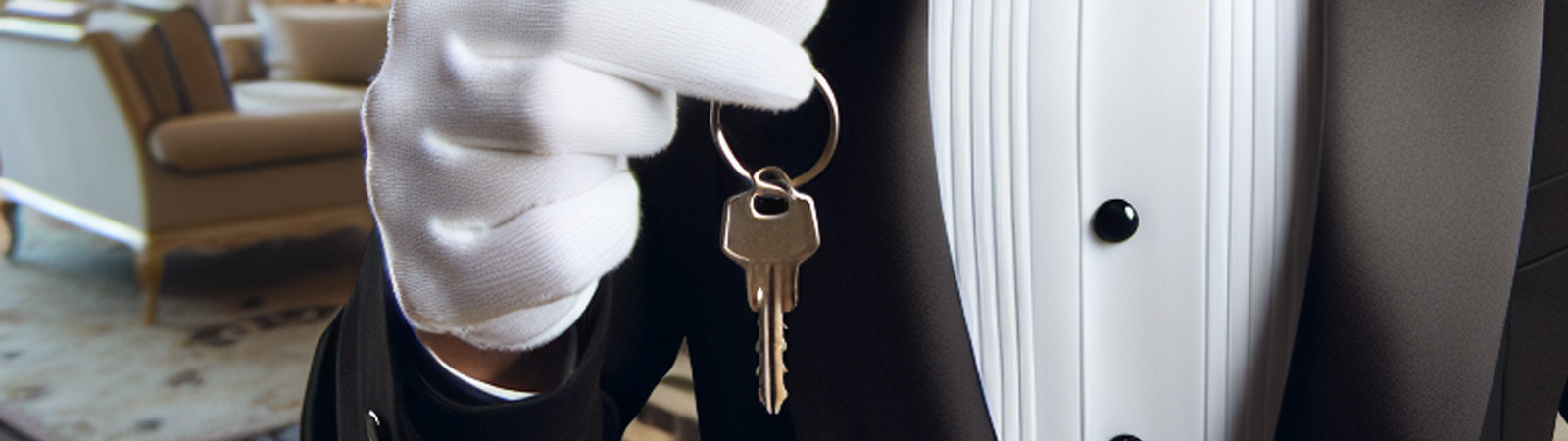 A butler holding keys